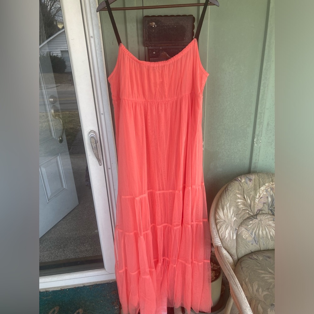 Anthropologie Maeve Maxi Tulle Coral Dress